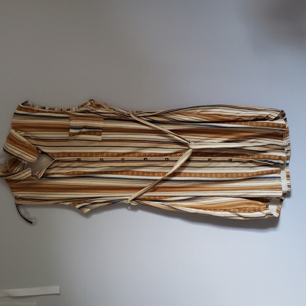 No Boundaries blue and brown striped midi sleeveless dress with collar, size XL